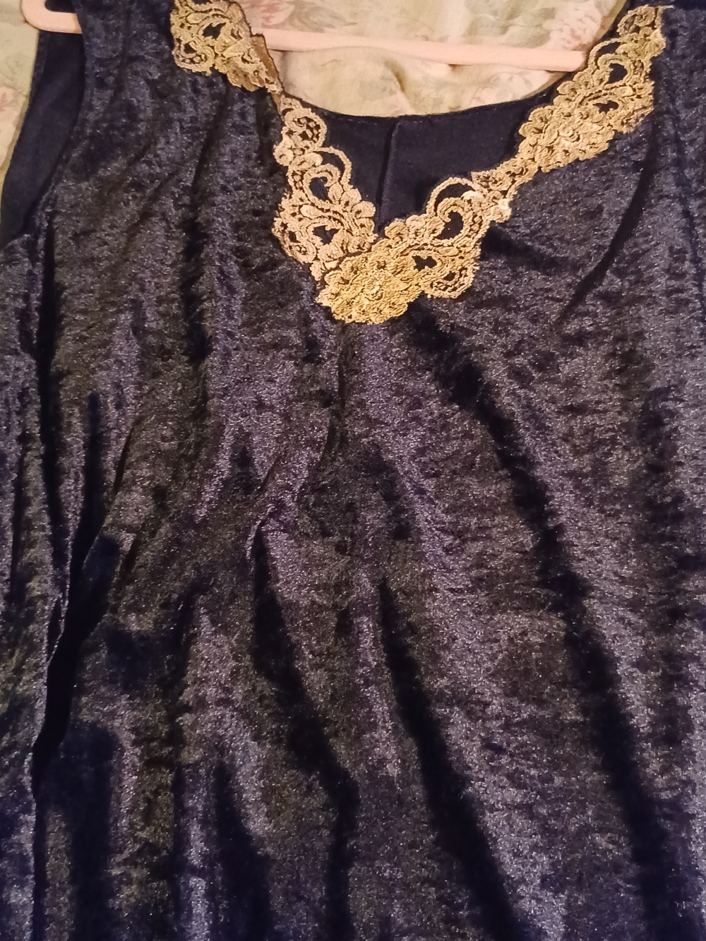 Gold Lace-Trim Black Velvet Tank Top - Women